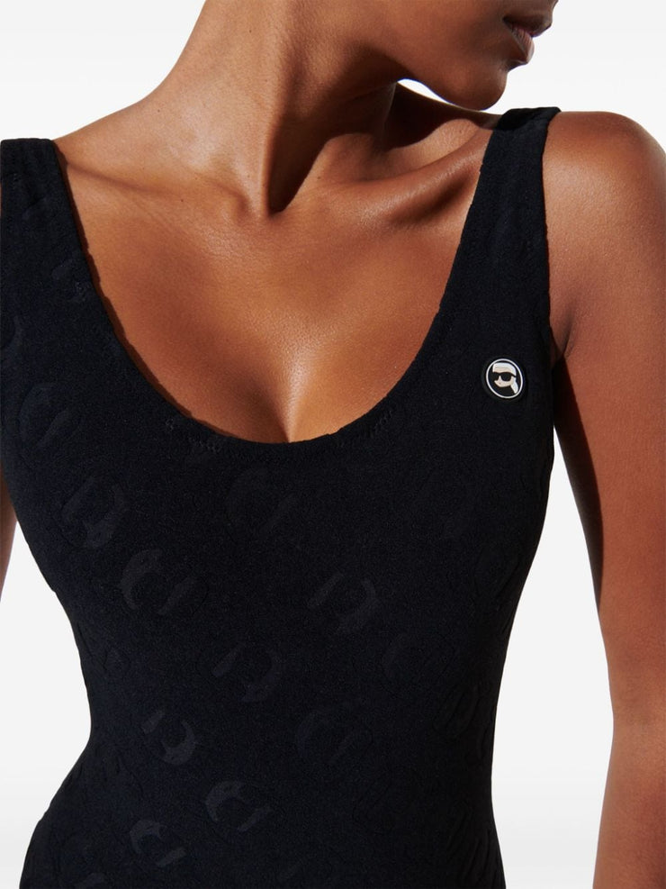 KARL LAGERFELD IKONIK 2.0 LOGO-APPLIQUE SWIMSUIT